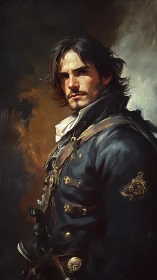 Brooding naval officer in ornate baroque portrait style.