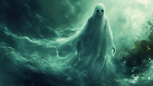 Pale Wraith Drifting Through a Storm of Emerald Fog.