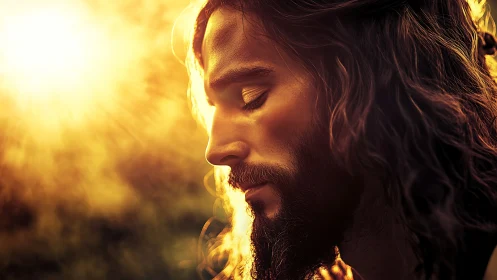 Sunlit contemplative portrait in glowing warm tones.