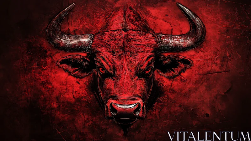 Vector bull portrait on distressed crimson textured ground.