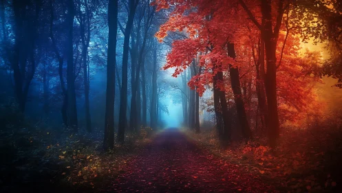 Where Seasons Collide: Autumn's Fiery Dance with Winter's Blue Dream.