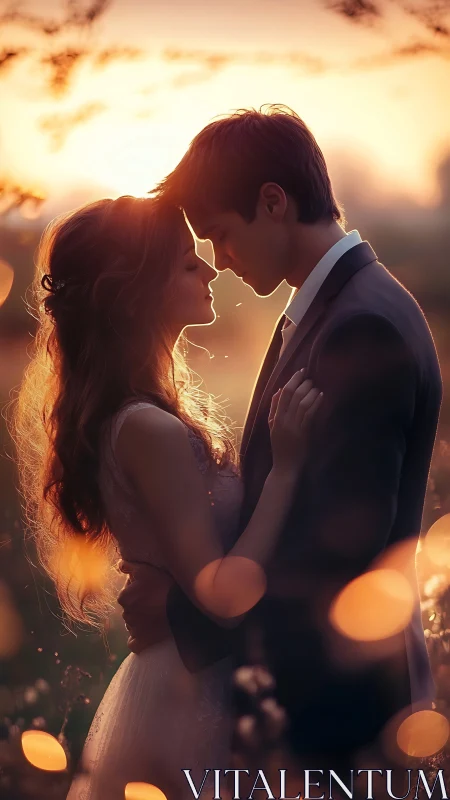 Couple in evening light during outdoor golden hour setting.