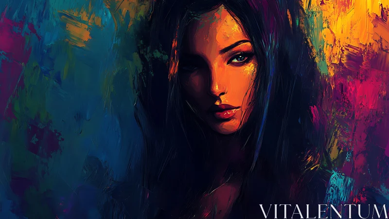 Digital portrait depicts a woman emerging from abstract color