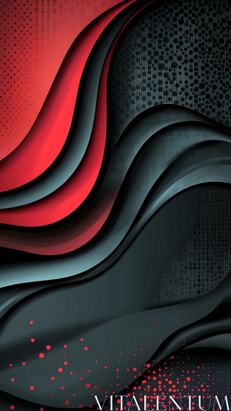 Curved red and black layers form dynamic abstract wave field