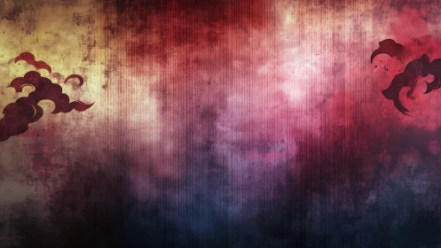 Whispering crimson clouds drift across a grunge dusk canvas.