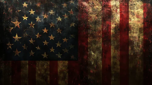 Distressed stylized United States flag with worn surface.