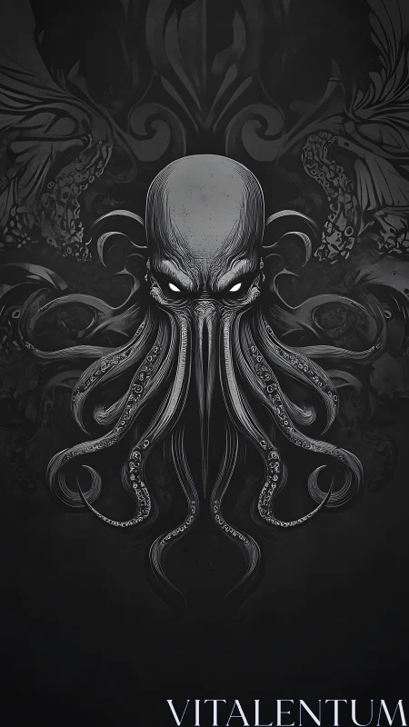 Eldritch cephalopod deity emerges from ornate darkness.