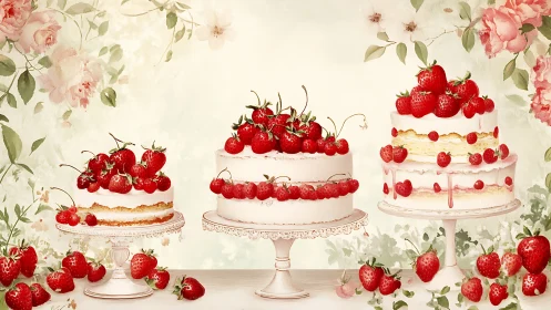 Three-Tiered Dessert Composition with Stratified Berry Arrangements and Pedestal Display