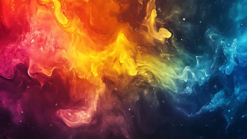 Prismatic nebula river swirling through cosmic twilight.