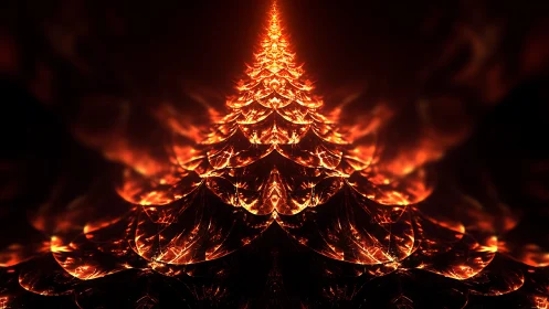 Fiery fractal tree rising through glowing ember waves.
