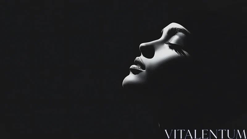 High contrast side-lit female profile isolates sculpted facial planes