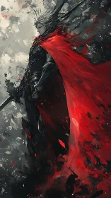 Lone dark knight in a burning crimson storm of courage.