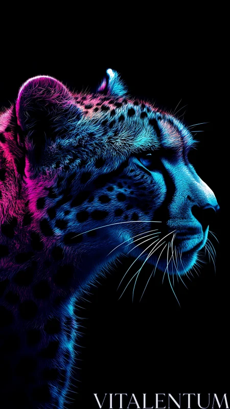 Neon Leopard Portrait Against Black