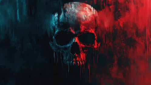 Skull divides cold blue shadow from burning red void