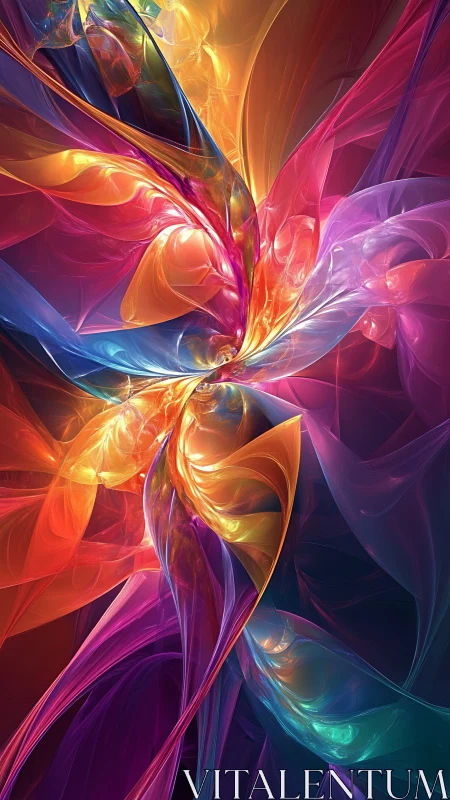 Radiant fractal ribbons swirl through iridescent chromatic space.