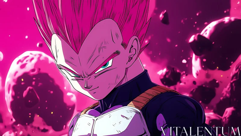 Bold pink haired space warrior poses in a glowing nebula