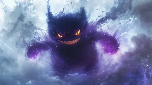 Spectral vortex creature materializes through turbulent nebula clouds