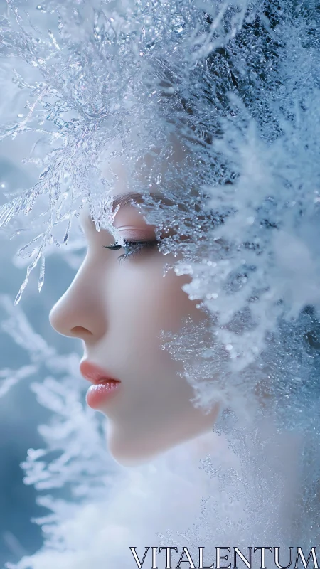 Profile portrait of woman surrounded by crystalline frost.