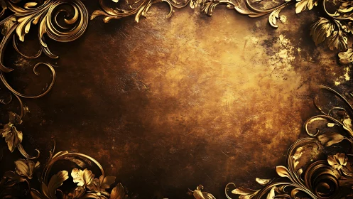 Baroque metallic scrollwork framing distressed bronze field.