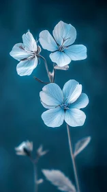 Delicate Blue-White Petaled Flowers With Veined Morphology Against Deep Teal Background