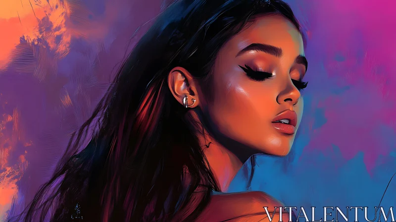 Dreamy portrait in glowing sunset and neon colors.