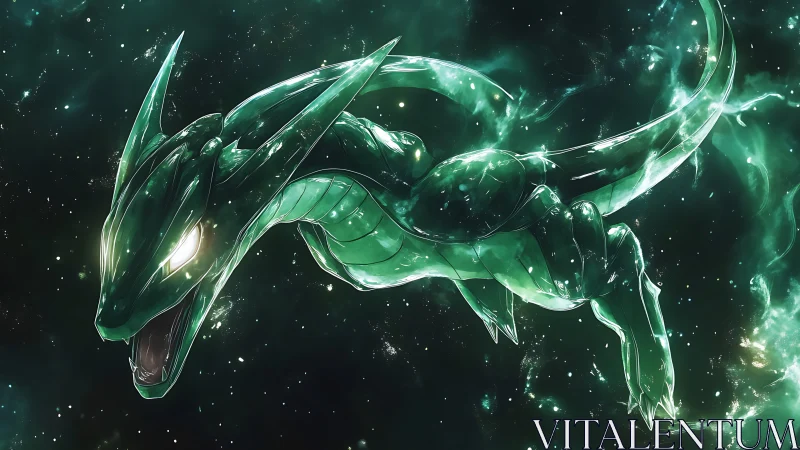Translucent green space serpent rendered in luminous detail
