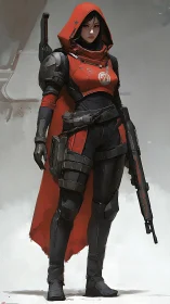 Scarlet space ranger stands ready in sleek armored gear