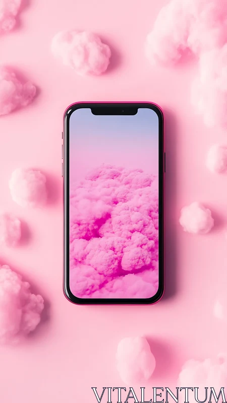 Smartphone with Pink Cloud Wallpaper on Dreamy Background.