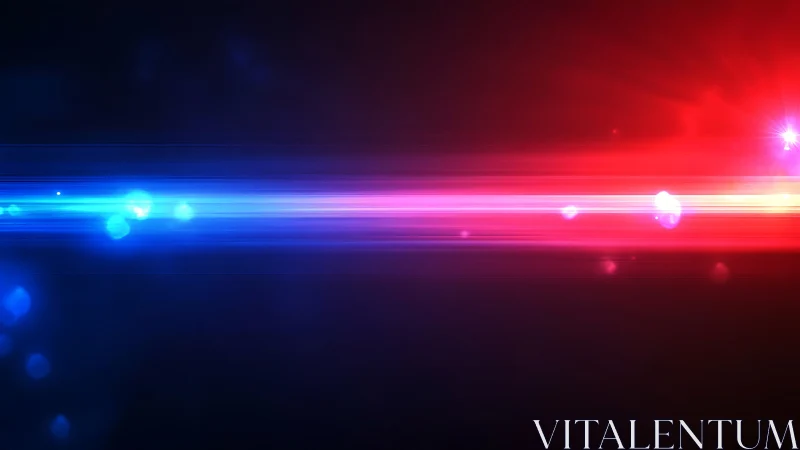 Horizontal blue red light streak cuts through dark space