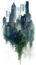 Sky-drifting eco metropolis tangled in mist and memory.