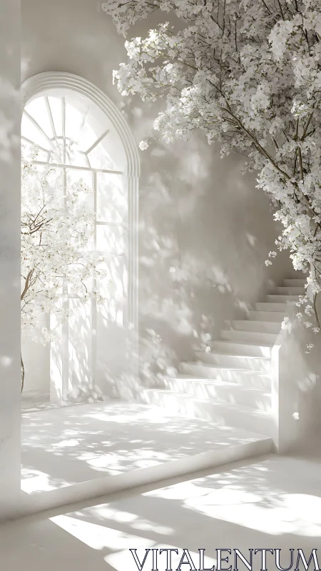 Softly backlit stair hall uses volumetric light and floral occlusion