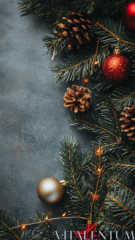 Cozy Christmas greenery with glowing lights and ornaments.