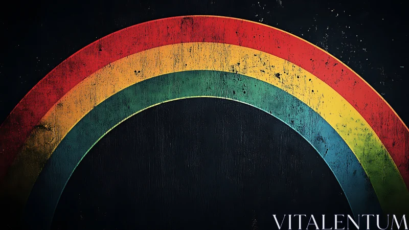 Textured chromatic arc on distressed dark field surface.