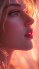 Side-lit digital portrait captures feminine profile in warm bokeh