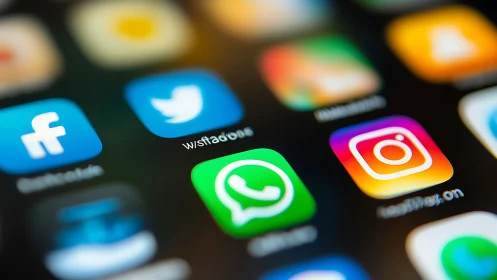 High-saturation smartphone UI with social messaging app icons.