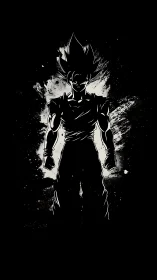 Bold anime warrior glowing against a dramatic night sky.