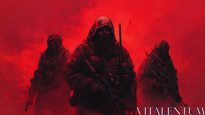 Crimson Shadows: Three Silent Guardians In Red Storm.