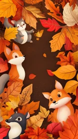Foxes and forest friends peek through a swirling autumn frame.