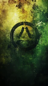 Grunge abstract symbol on green and yellow textured background