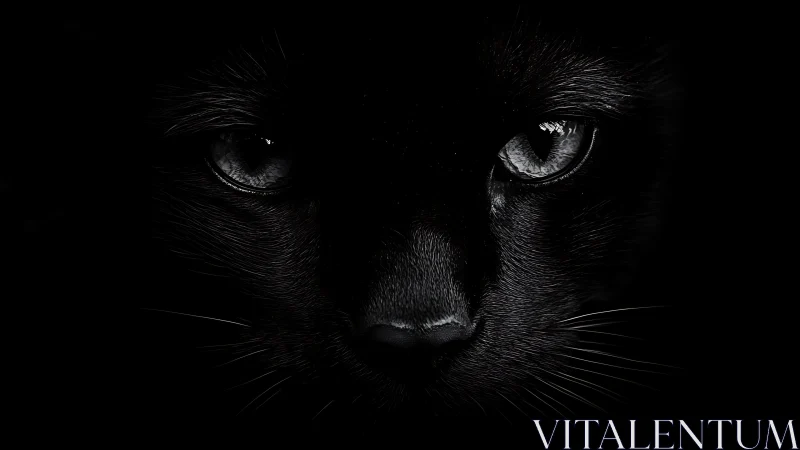 Black Cat Portrait: Frontal Face Close-up Against Dark Background