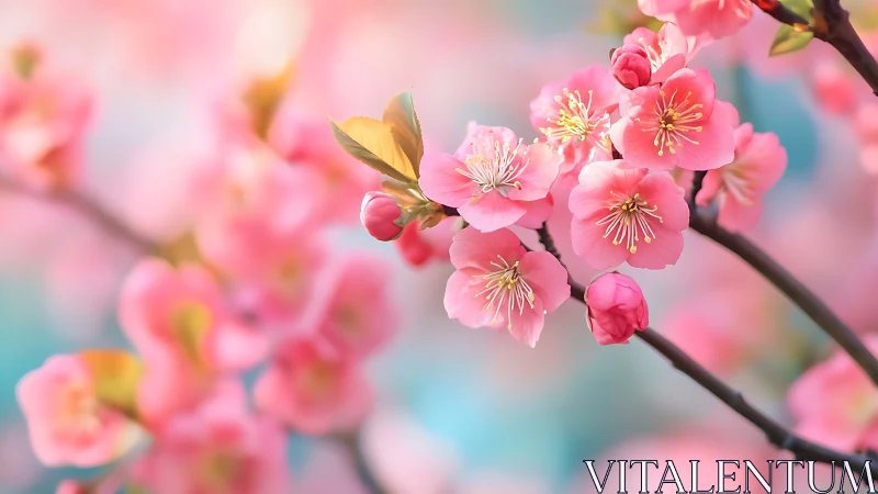Soft pink cherry blossoms glow in dreamy spring light