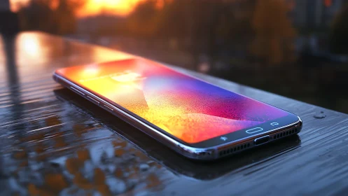 Sunset-kissed smartphone naps on a rainy ledge of light