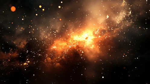 Blazing galactic nebula glows amid dark cosmic void.