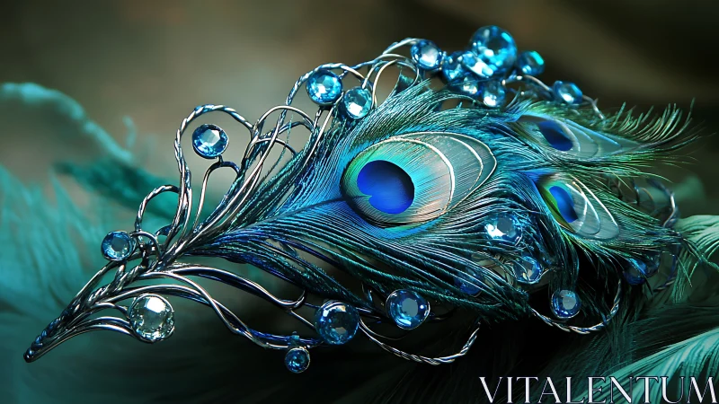 Peacock feather tiara rendered with crystal jewel accents.
