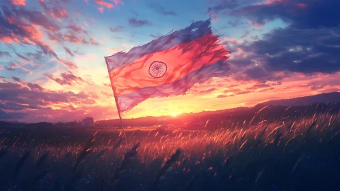 Indian flag is depicted in a digitally rendered sunset field