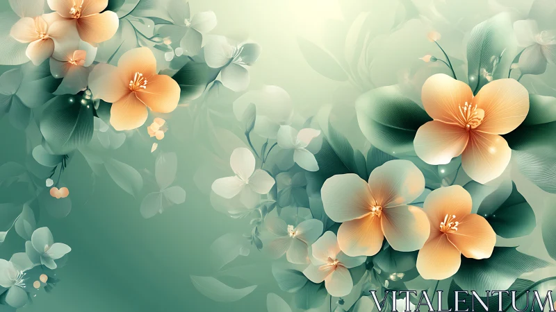 Soft Gradient Botanical: Layered Floral Composition in Warm Peach Tones.