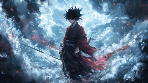Stormbound samurai commands swirling celestial clouds.