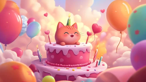 Three-Dimensional Feline Character on Tiered Confectionery Structure.