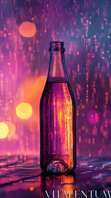 Bottle of neon rain quietly conducts a midnight light show