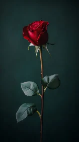 Deep Red Rose Against Green, Radiating Timeless Romance.